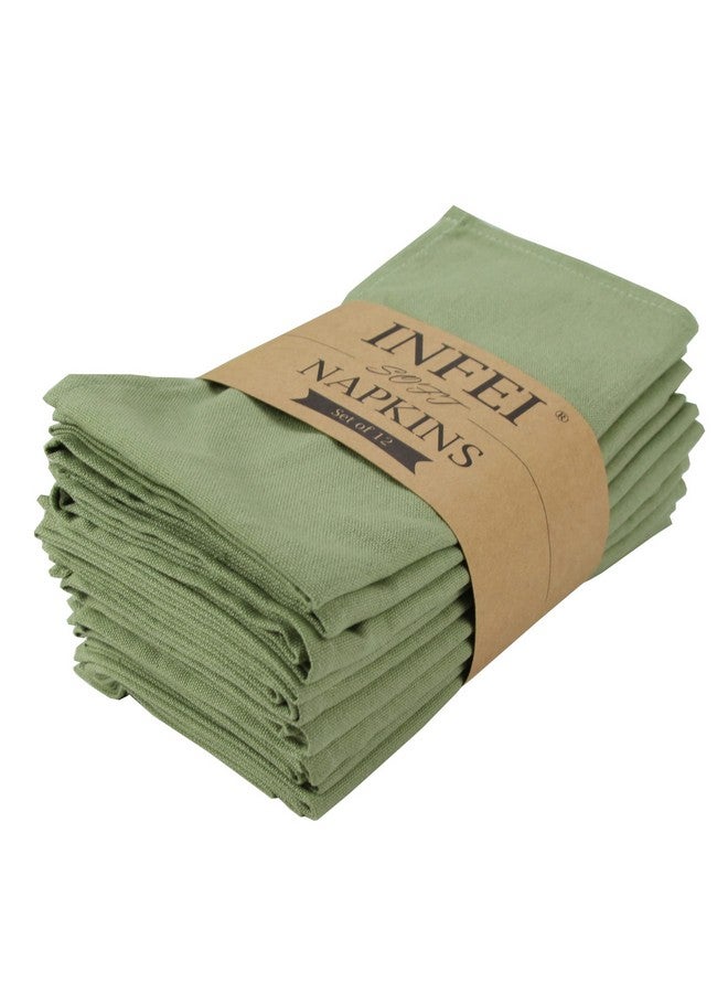 INFEI Solid Color Cotton Blended Dinner Cloth Napkins - Set of 12 (17 x 17 inches) - for Events & Home Use (Olive Green) - Image 1