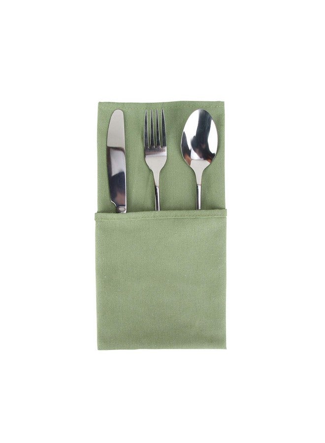 INFEI Solid Color Cotton Blended Dinner Cloth Napkins - Set of 12 (17 x 17 inches) - for Events & Home Use (Olive Green) - Image 2