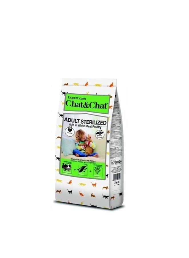 Chat & Chat Dry Food with White Poultry Cerea.l & Peas for Sterilized Adult Cats 2kg