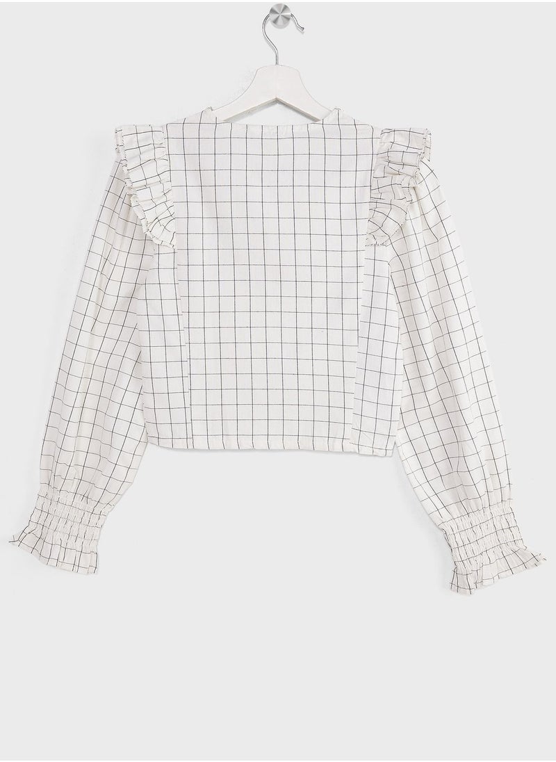 MANGO - Youth Checked Frill Top - Image 1