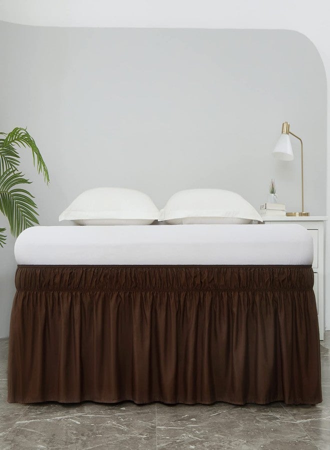 MEILA Wrap Around Bed Skirt Three Fabric Sides Elastic Dust Ruffled 14 Inch Tailored Drop,Easy to Install Fade Resistant-Brown, Queen/King - Image 2
