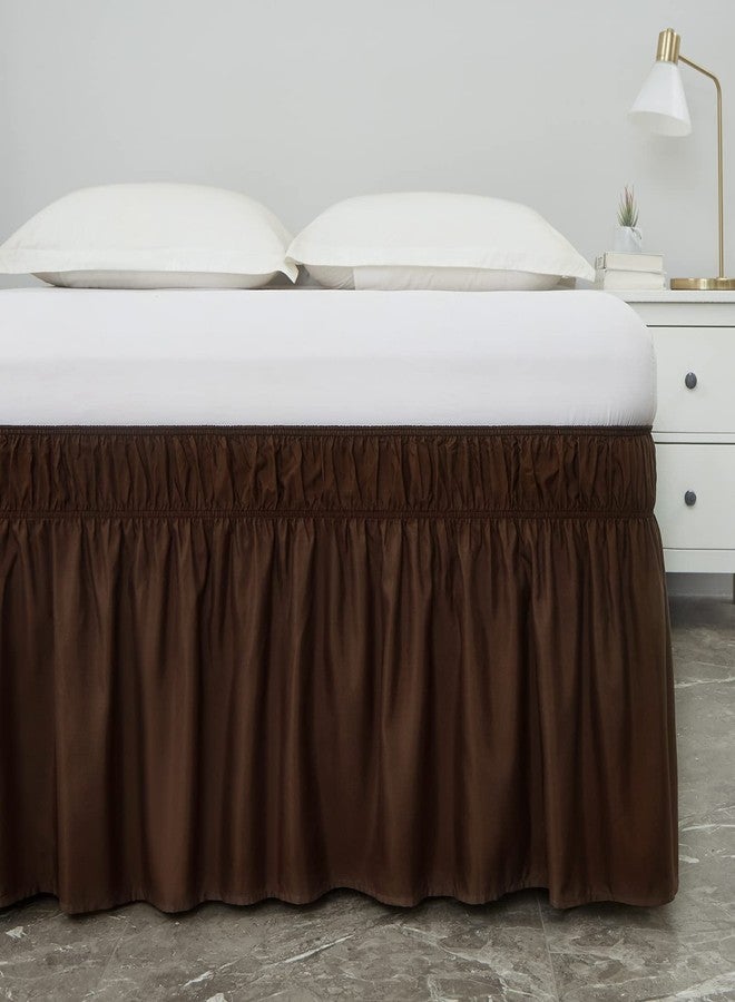 MEILA Wrap Around Bed Skirt Three Fabric Sides Elastic Dust Ruffled 14 Inch Tailored Drop,Easy to Install Fade Resistant-Brown, Queen/King - Image 3