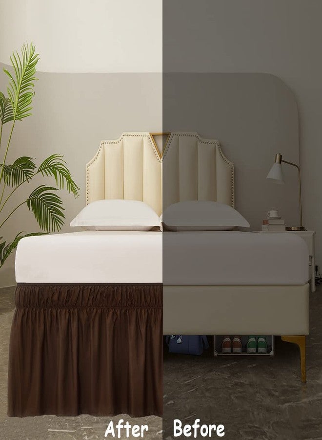 MEILA Wrap Around Bed Skirt Three Fabric Sides Elastic Dust Ruffled 14 Inch Tailored Drop,Easy to Install Fade Resistant-Brown, Queen/King - Image 5