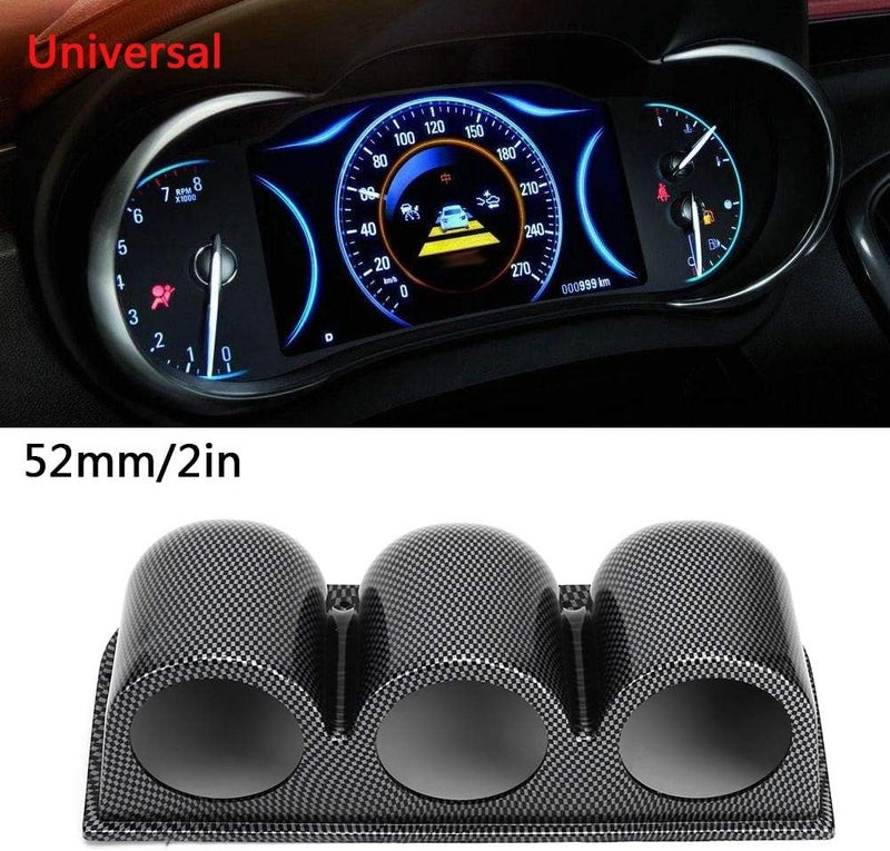 52mm Triple Gauge Mount Holder, Carbon Fiber Style ABS, 3 - Hole Car Dash Meter - Durable Construction, Easy Installation, Perfect for Auto Gauges - Image 3