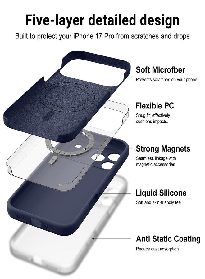 OTOFLY Magnetic for iPhone 17 Pro Case,Compatible with Magsafe,Classic Liquid Silicone Mobile Phone Case,Integrated Camera Control Button,Anti-Scratch Microfiber Lining,Midnight Blue - Image 4