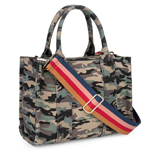 MEEJUNE Canvas Tote Bag for Women Top Handle Handbag Women's Purse Crossbody Bag with Zipper Trendy Shoulder Bag Everything Tote Bag with Adjustable Strap - Image 1