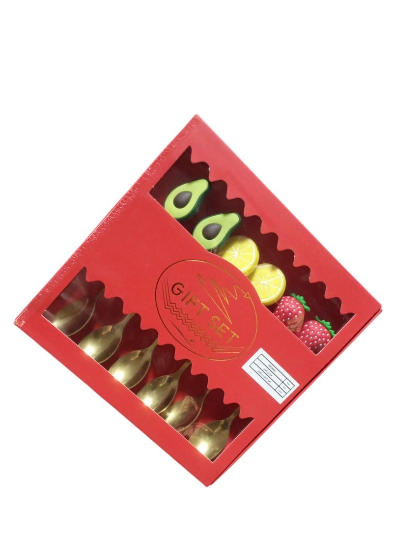 جيفت سيتس فور كيدز مجموعة ملاعق حلوى فواكه وخضراوات لطيفة، 6 قطع ملاعق قهوة وحلوى، ملعقة خلط من الفولاذ المقاوم للصدأ - Image 2