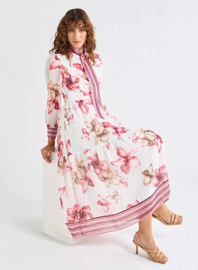 سبلاش فيڤ فستان قميص بطبعات أزهار وأكمام طويلة وأربطة - Image 1