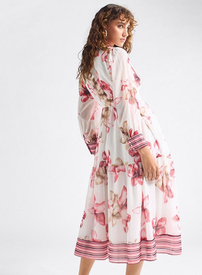 سبلاش فيڤ فستان قميص بطبعات أزهار وأكمام طويلة وأربطة - Image 3