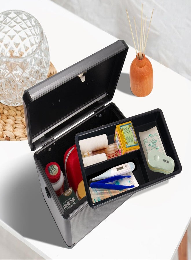 Lockbako Medicine Lock Box with Key, Alluminum Alloy Box for Medication,First Aid Box with a Removeable Tray to Store Medicines & Pills for Home, Black 12 * 7.68 * 7.87 Inch - Image 3