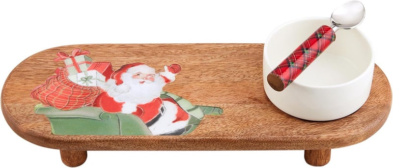 mud pie Mud Pie Xmas Wood Enamel Sets tray 5 x 13  dip 2 x 3 34 dia  spoon 5 12 BROWN  - Image 1