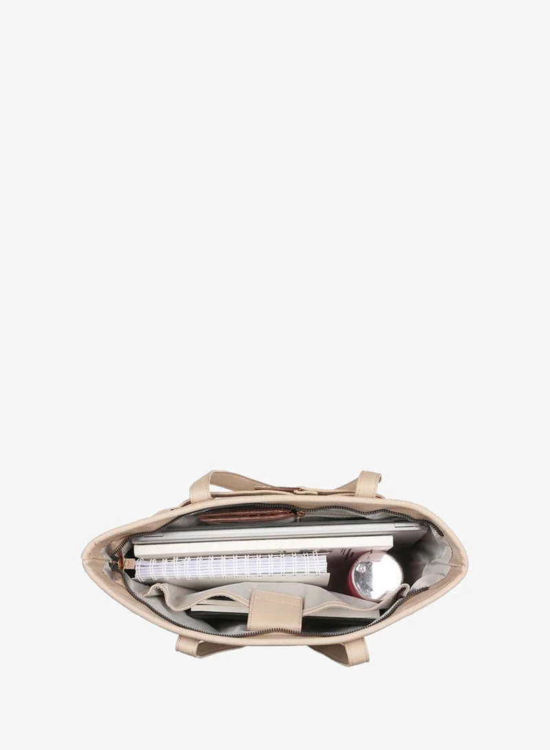 Globus  Beige Textured Buckle Detail Tote Bag for Women | Best Price UAE
