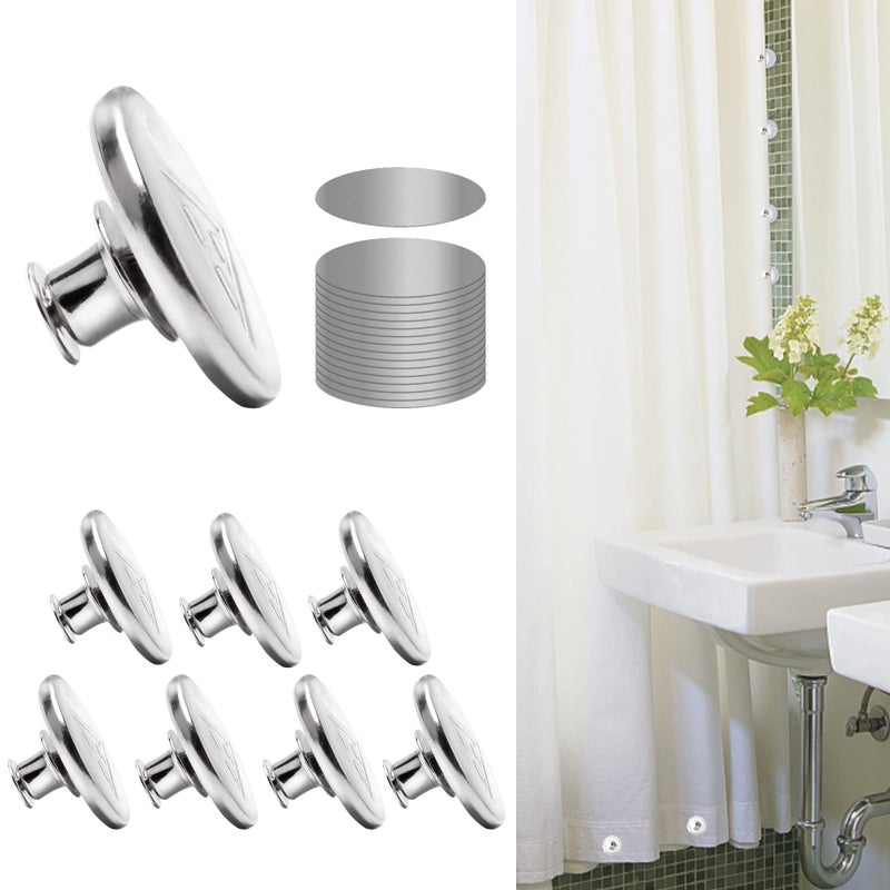 HENGI 8 Pcs Shower Curtain Weights Magnetic with Back Tack, Keep Curtain Liners Closed&Tight to Side Walls, Windproof Stop Protect Splash Clips Heavy Strong Magnets Add Weight with 16 Patch, for All Tubs - Image 1