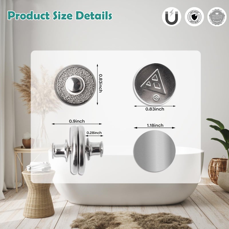 HENGI 8 Pcs Shower Curtain Weights Magnetic with Back Tack, Keep Curtain Liners Closed&Tight to Side Walls, Windproof Stop Protect Splash Clips Heavy Strong Magnets Add Weight with 16 Patch, for All Tubs - Image 4