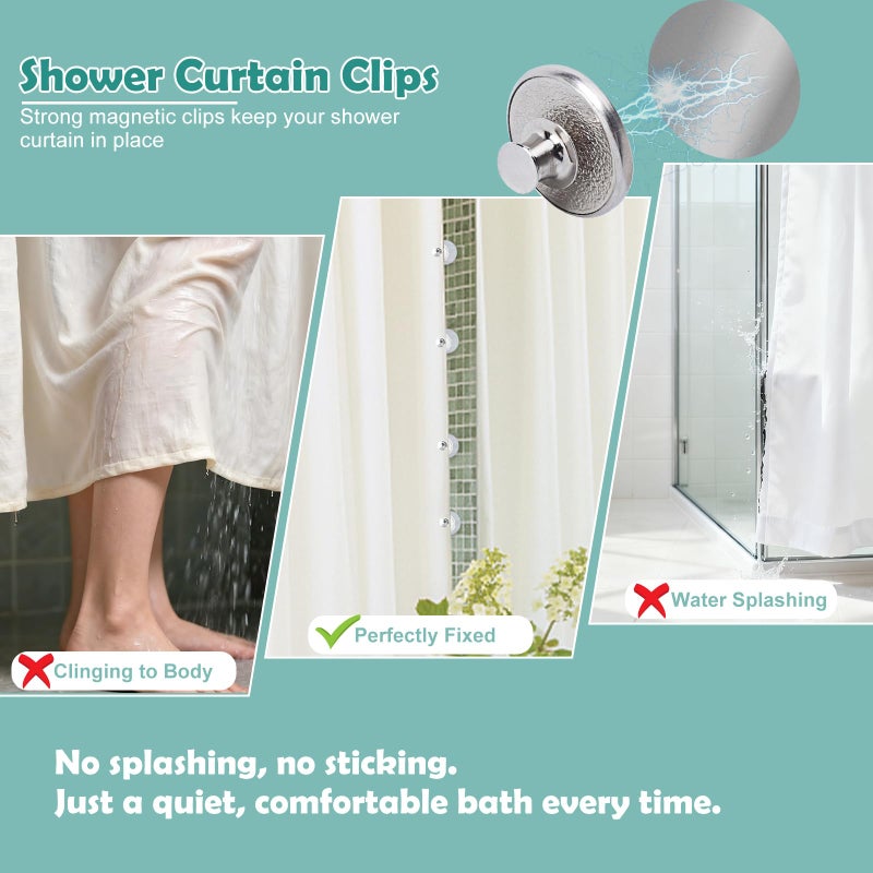 HENGI 8 Pcs Shower Curtain Weights Magnetic with Back Tack, Keep Curtain Liners Closed&Tight to Side Walls, Windproof Stop Protect Splash Clips Heavy Strong Magnets Add Weight with 16 Patch, for All Tubs - Image 2