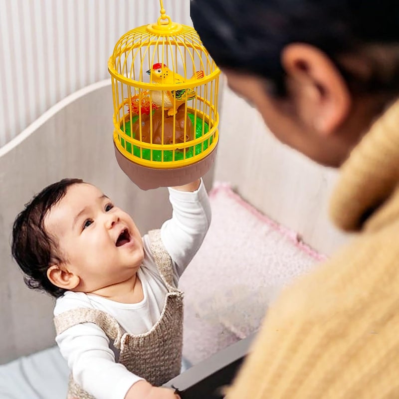 vGRASSP Sound Activated Chirping Bird in Hanging Cage - Beautiful Pinjra Bird Toy for Kids with LED Light- Clap to See The Moving Beak and Flapping Wings - Color and Design As Per Stock (Design 1) - Image 4