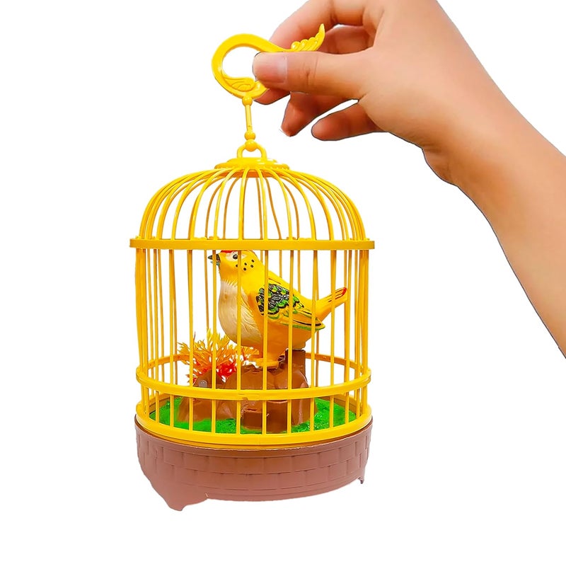 vGRASSP Sound Activated Chirping Bird in Hanging Cage - Beautiful Pinjra Bird Toy for Kids with LED Light- Clap to See The Moving Beak and Flapping Wings - Color and Design As Per Stock (Design 1) - Image 1