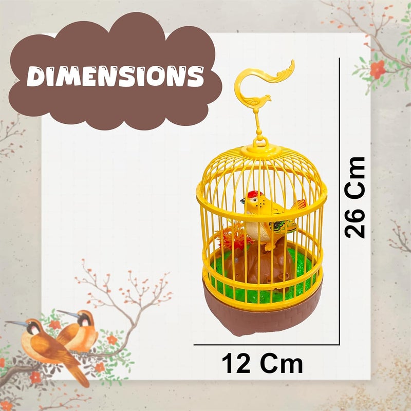 vGRASSP Sound Activated Chirping Bird in Hanging Cage - Beautiful Pinjra Bird Toy for Kids with LED Light- Clap to See The Moving Beak and Flapping Wings - Color and Design As Per Stock (Design 1) - Image 3