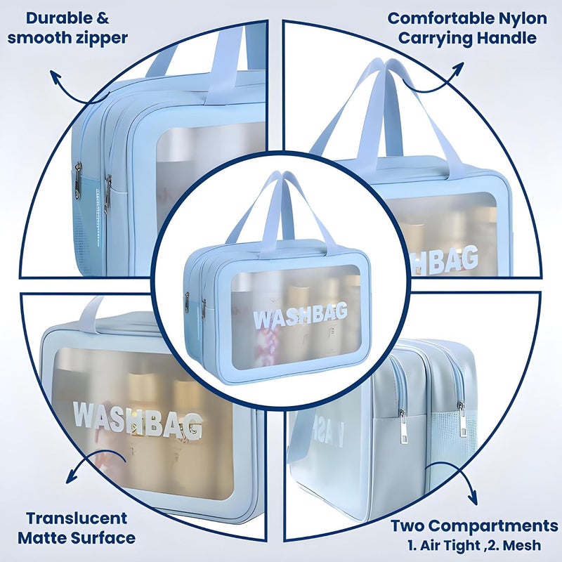 OCEANEVO Washbag Dual Compartment Makeup Organiser Pouch, Cosmetic Bag, Travel Toiletry Bag for Men and Women - 30 x 20 x 14 Cm - Sky Blue - Image 3
