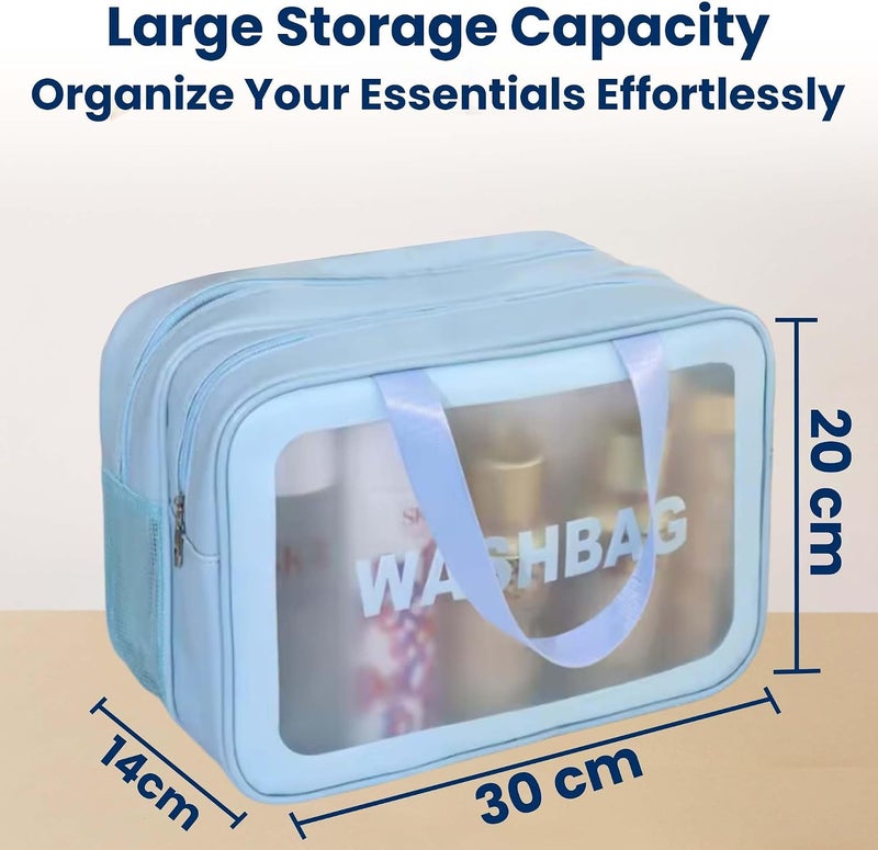 OCEANEVO Washbag Dual Compartment Makeup Organiser Pouch, Cosmetic Bag, Travel Toiletry Bag for Men and Women - 30 x 20 x 14 Cm - Sky Blue - Image 2