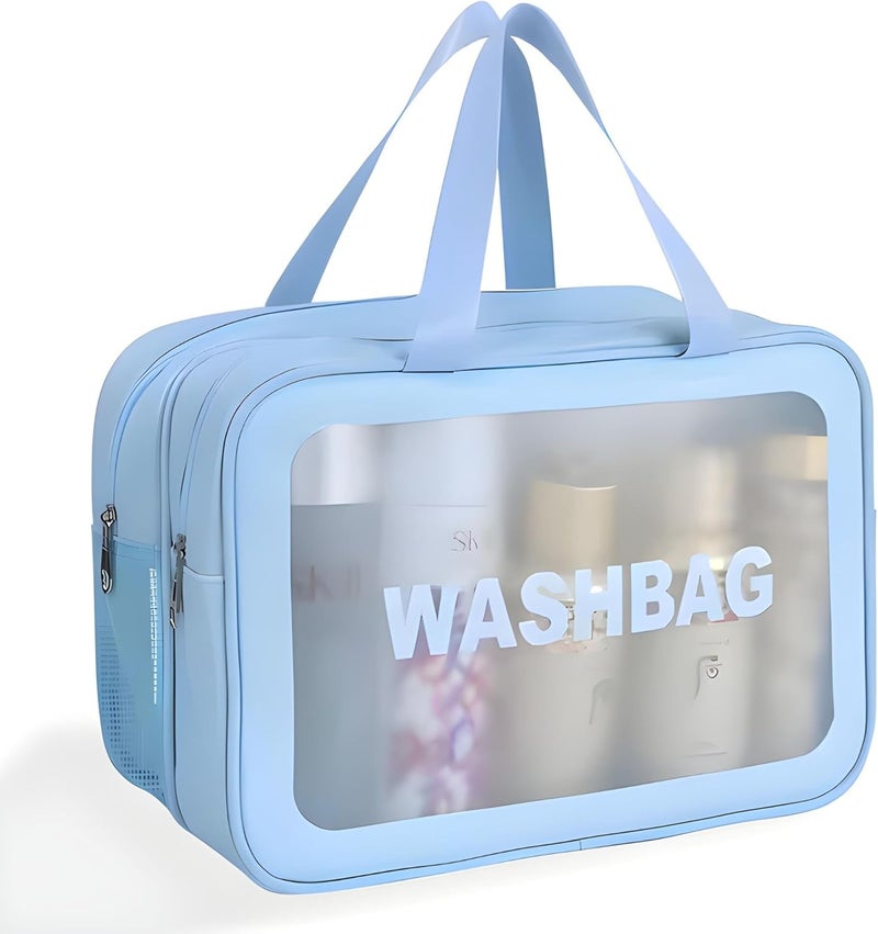 OCEANEVO Washbag Dual Compartment Makeup Organiser Pouch, Cosmetic Bag, Travel Toiletry Bag for Men and Women - 30 x 20 x 14 Cm - Sky Blue - Image 1