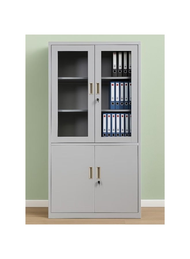 ABX HOME Steel Office Cabinet with Lock – 2 Door Wardrobe Cabinet for Clothes & Files – Grey Powder Coated Metal Storage Cabinet with Adjustable Shelves and Transparent mirror door Home Office or Workspace - Image 3