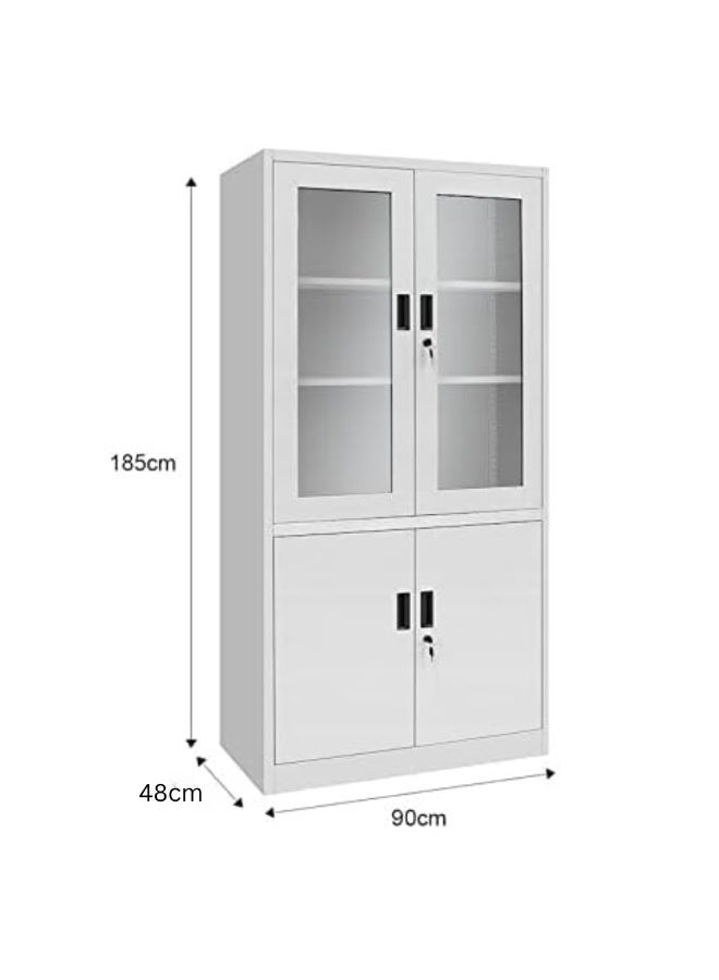 ABX HOME Steel Office Cabinet with Lock – 2 Door Wardrobe Cabinet for Clothes & Files – Grey Powder Coated Metal Storage Cabinet with Adjustable Shelves and Transparent mirror door Home Office or Workspace - Image 4