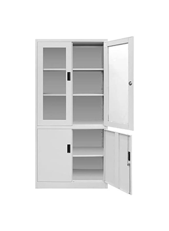 ABX HOME Steel Office Cabinet with Lock – 2 Door Wardrobe Cabinet for Clothes & Files – Grey Powder Coated Metal Storage Cabinet with Adjustable Shelves and Transparent mirror door Home Office or Workspace - Image 2