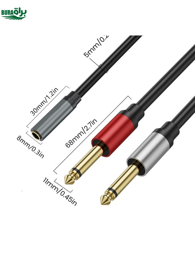 BURAQ 3m Gold Plated 3.5mm TRS Female to 2 x 6.35mm TS Male Mono Y Splitter Adapter Audio Cable(Black) - Image 3
