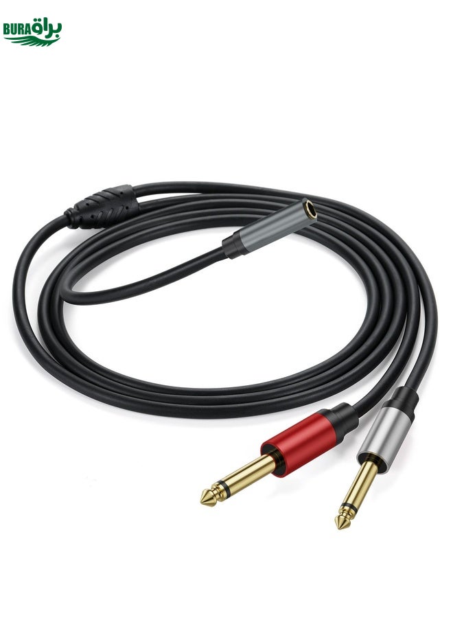 BURAQ 3m Gold Plated 3.5mm TRS Female to 2 x 6.35mm TS Male Mono Y Splitter Adapter Audio Cable(Black) - Image 1