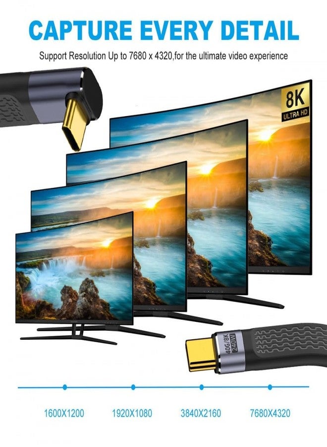 CY Up Angled 240W Type-C USB-C Male to Male USB4 40Gbps 100W 8K Flat Slim FPC Data Cable for Laptop Phone 13cm - Image 3