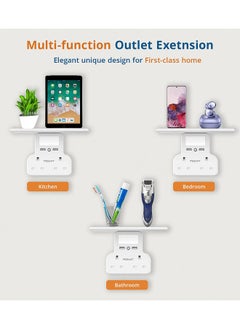PEGANT 2 Way Multi Plug Extension Power Adapter with 2 USB, Night Lamp and Shelf  - Image 3