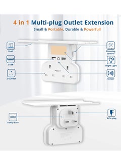 PEGANT 2 Way Multi Plug Extension Power Adapter with 2 USB, Night Lamp and Shelf  - Image 4