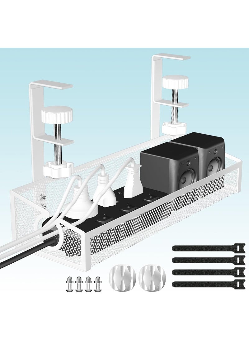 Relex Under Desk Cable Management Tray White, No Drill Desk Cable Management Organizer with Clamp for Desk Wire Management, Desk PC Cord Organizer Accessories & Workspace Organizers for Office, Home(1 Pack) - Image 1
