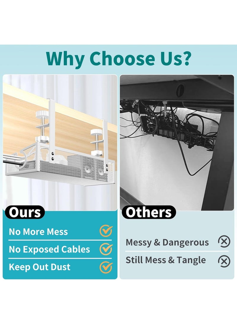 Relex Under Desk Cable Management Tray White, No Drill Desk Cable Management Organizer with Clamp for Desk Wire Management, Desk PC Cord Organizer Accessories & Workspace Organizers for Office, Home(1 Pack) - Image 5