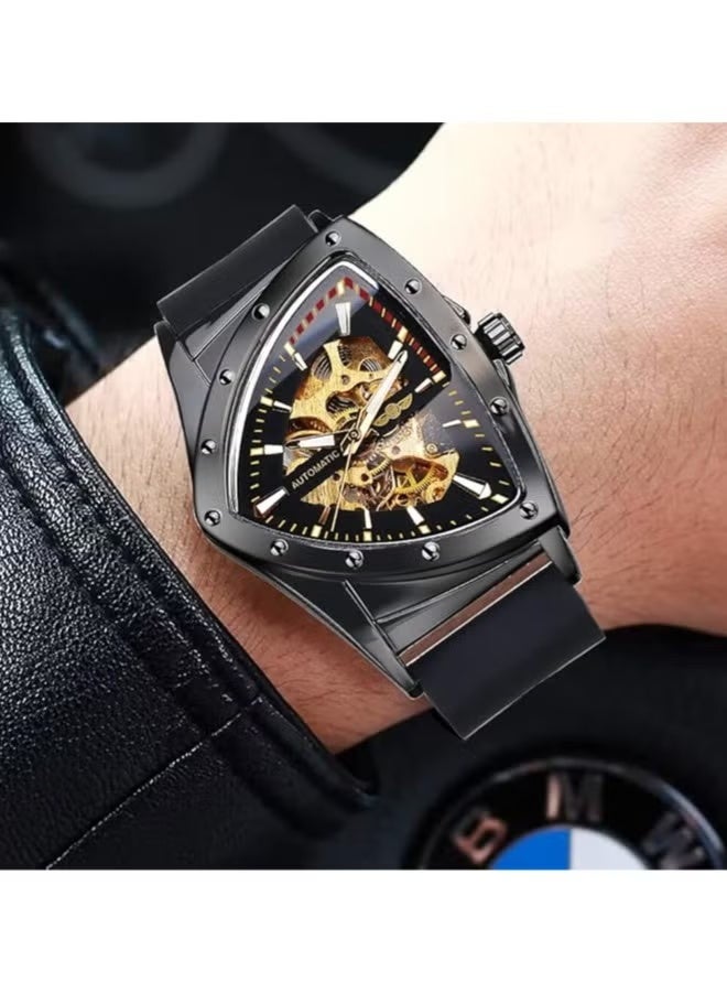 وينر ساعات رجالية ساعة فاخرة مضيئة مقاومة للماء ميكانيكية أوتوماتيكية بحزام سيليكون ناعم 8243 باللون الأسود - Image 4