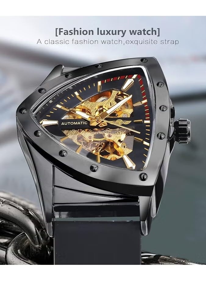 وينر ساعات رجالية ساعة فاخرة مضيئة مقاومة للماء ميكانيكية أوتوماتيكية بحزام سيليكون ناعم 8243 باللون الأسود - Image 2