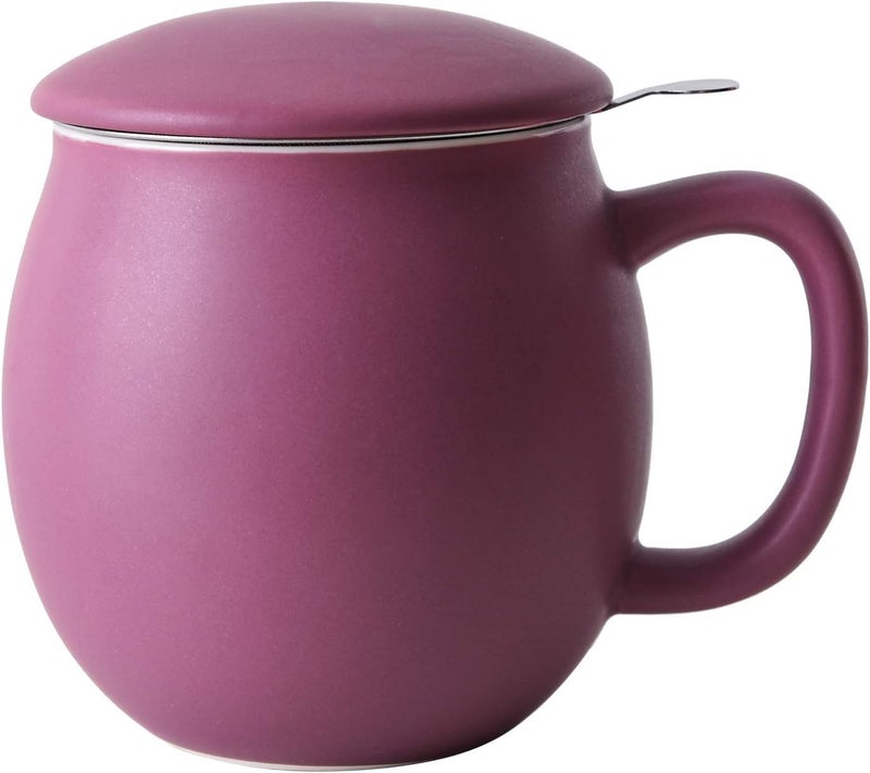 Yundu 12 OZ Matte Purple Ceramics Teacup with Infuser and Lid Mug with Lid for Steeping  Stainless Steel Infuser for Loose Leaf Tea Home Office Gift for Tea Lovers