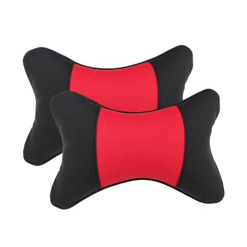 yuhuru Car Neck Pillows Both Side Pu Leather 2pieces Pack Headrest Fit for Most Cars Filled Fiber Universal Car Pillow BlackRed