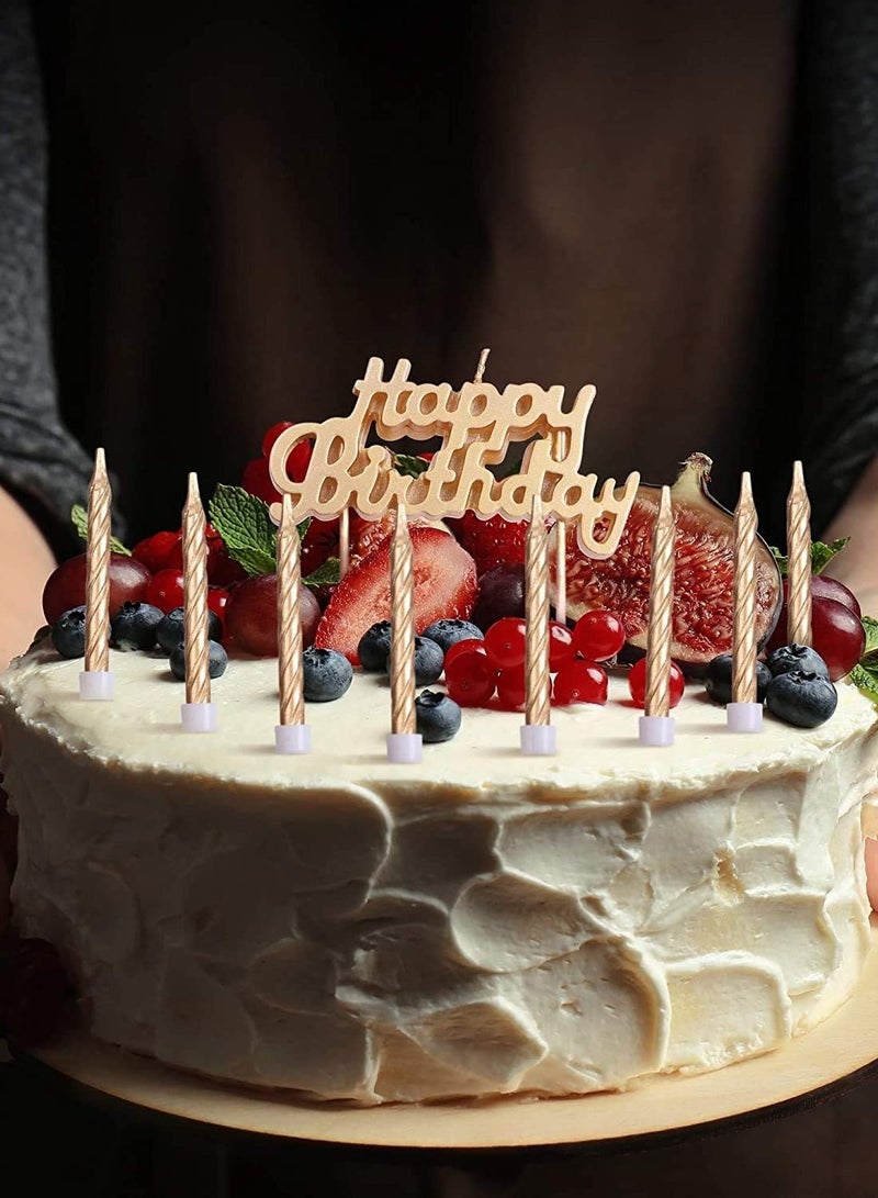 Home zone 6 Pcs Metallic Cake Candles with Holder for Birthday Wedding Party Cupcakes Topper Decorations Gold - Image 3