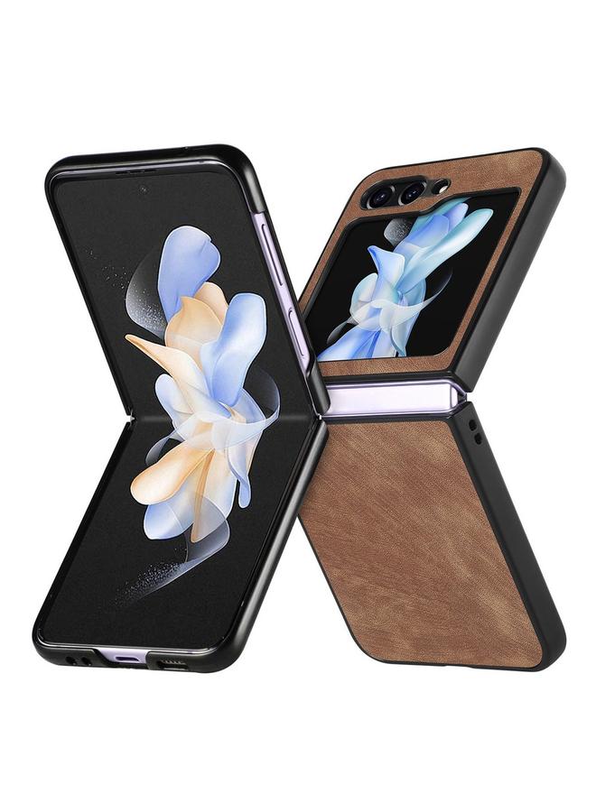 Green Tiger For Samsung Galaxy Z Flip6 JUNSUNMAY Retro Pattern Leather Skin PC Folding Phone Case(Brown)