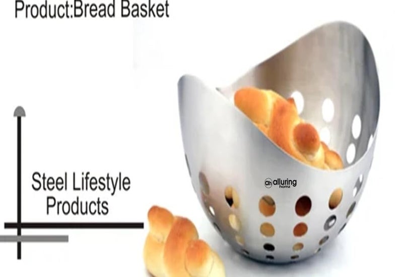 Alluring Homz Alluring Homz LEGAND Bread Basket Stainless Steel Round Shaped Roti BasketNaan Serving TokriFruit Bowl Mirror Finish 22 X 13 CM Silver 4  - Image 3