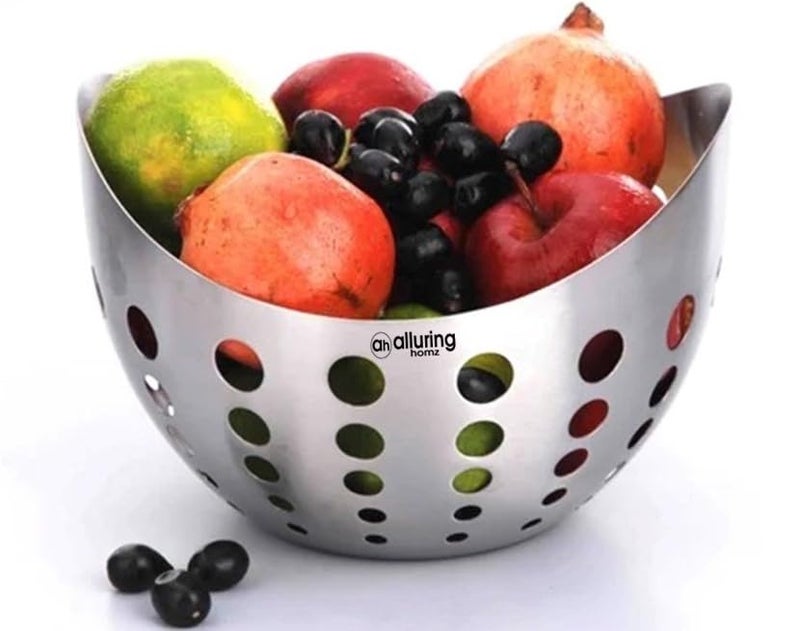 Alluring Homz Alluring Homz LEGAND Bread Basket Stainless Steel Round Shaped Roti BasketNaan Serving TokriFruit Bowl Mirror Finish 22 X 13 CM Silver 4  - Image 1