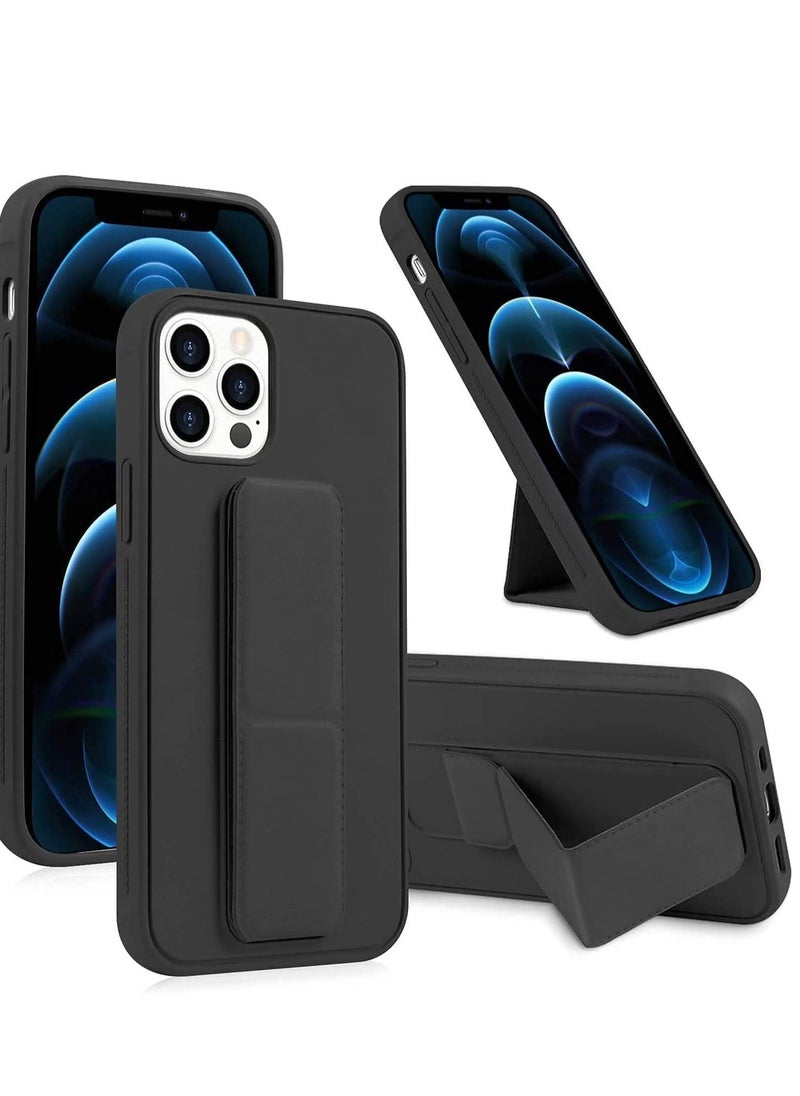 Raxoom IPhone 14 Pro Case with Magnetic Foldable Back Stand and Holder, Cover with Finger Strap and Hand Grip, Magnetic Car Mount Kickstand IPhone 14 Pro (Black) - Image 1