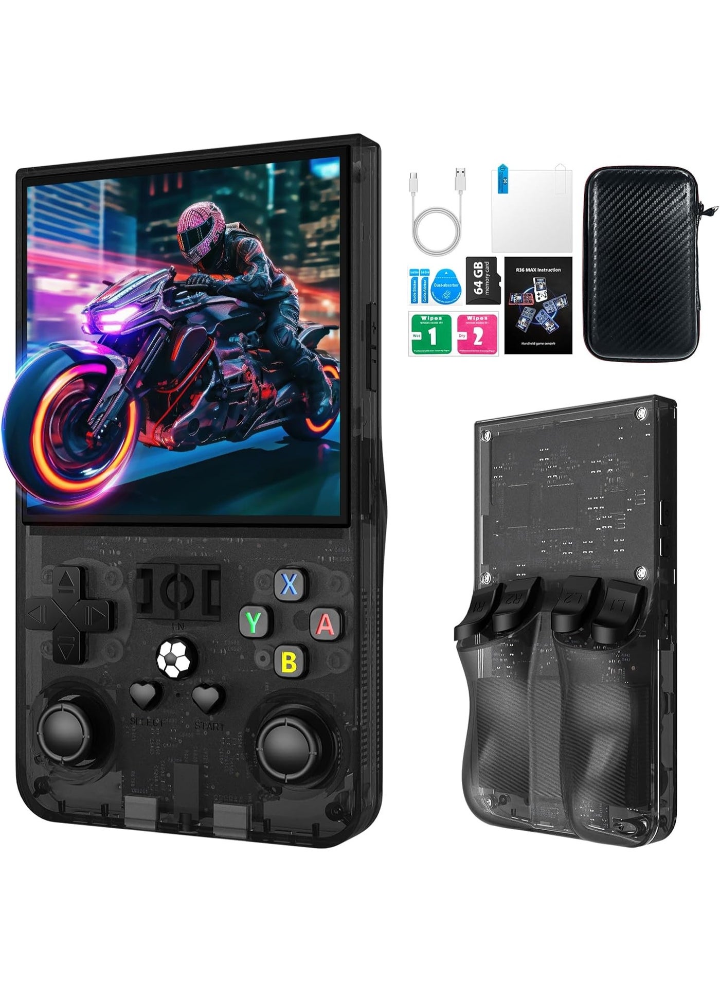 2025 New R36MAX Retro Handheld Game Console – 4.0 Inch IPS Screen Portable Gaming Console with 64GB Built-In Memory, Linux System, 4000mAh Battery, Mini Pocket Arcade, Classic Emulator Player, Black