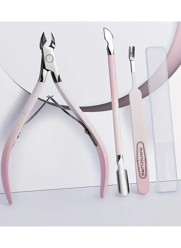 Rozino مجموعة العناية بالأظافر 4 قطع: مقصات جلدية من الفولاذ المقاوم للصدأ، كماشة إزالة الجلد الميت - أدوات العناية بالأظافر عديمة الرائحة - Image 1