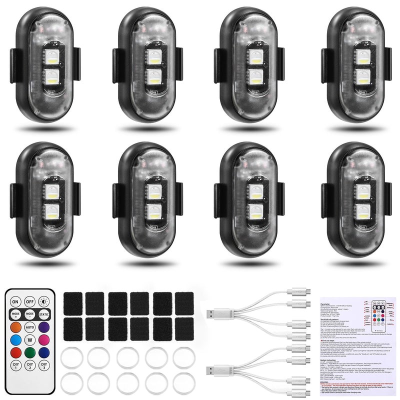 Suacopzar 8Pcs Wireless Led Strobe Lights  Halloween 8 Colors Wireless Strobe Lights With Remote Control  Ip65 Waterproof Rechargeable Anti-Collision Led Emergency Warning Light For Car Drone Aircraft - Image 1