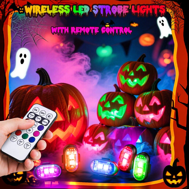 Suacopzar 8Pcs Wireless Led Strobe Lights  Halloween 8 Colors Wireless Strobe Lights With Remote Control  Ip65 Waterproof Rechargeable Anti-Collision Led Emergency Warning Light For Car Drone Aircraft - Image 2