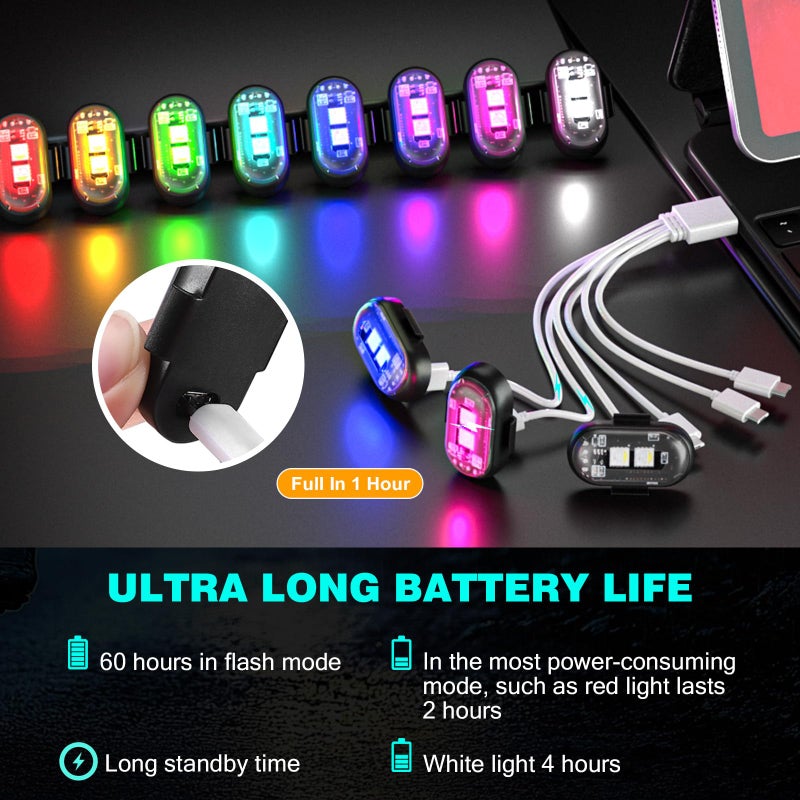 Suacopzar 8Pcs Wireless Led Strobe Lights  Halloween 8 Colors Wireless Strobe Lights With Remote Control  Ip65 Waterproof Rechargeable Anti-Collision Led Emergency Warning Light For Car Drone Aircraft - Image 4