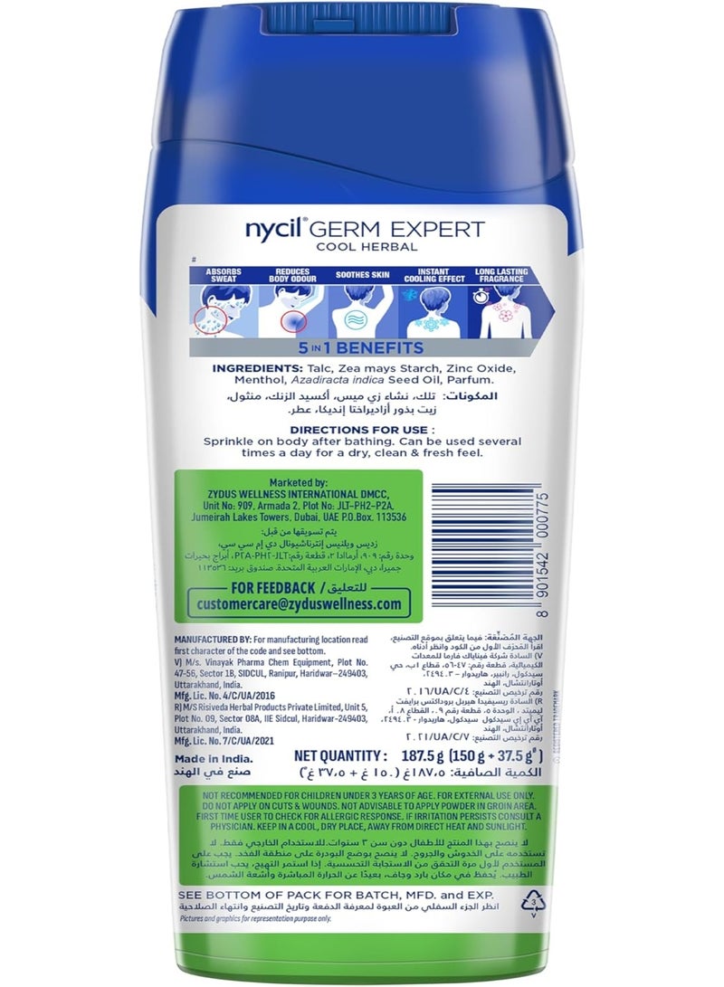 Nycil Germ Expert Cooling Talc - Cool Herbal 150g - Image 2